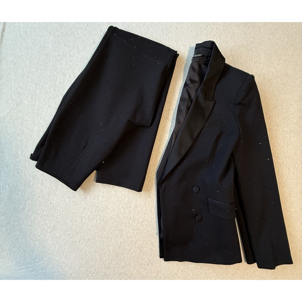 Marciano Woman's Black Suit Blazer 44 And Pants 42 With Black Diamonds